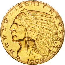 United States, Indian Head, $5, 1909, Philadelphia, AU(50-53), Gold, KM:129