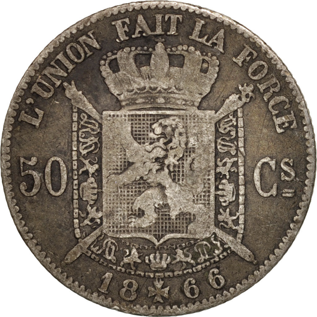 Coin, Belgium, Leopold II, 50 Centimes, 1866, F(12-15), Silver, KM:26