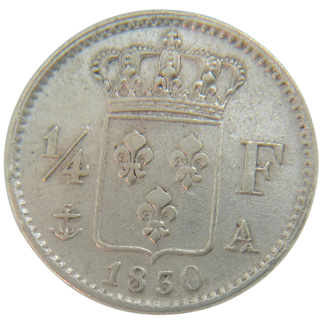 FRANCE, Charles X, 1/4 Franc, 1830, Paris, KM #722.1, AU(50-53), Silver,...