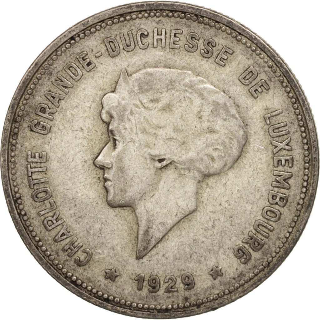 Luxembourg, Charlotte, 5 Francs, 1929, VF(30-35), Silver, KM:38