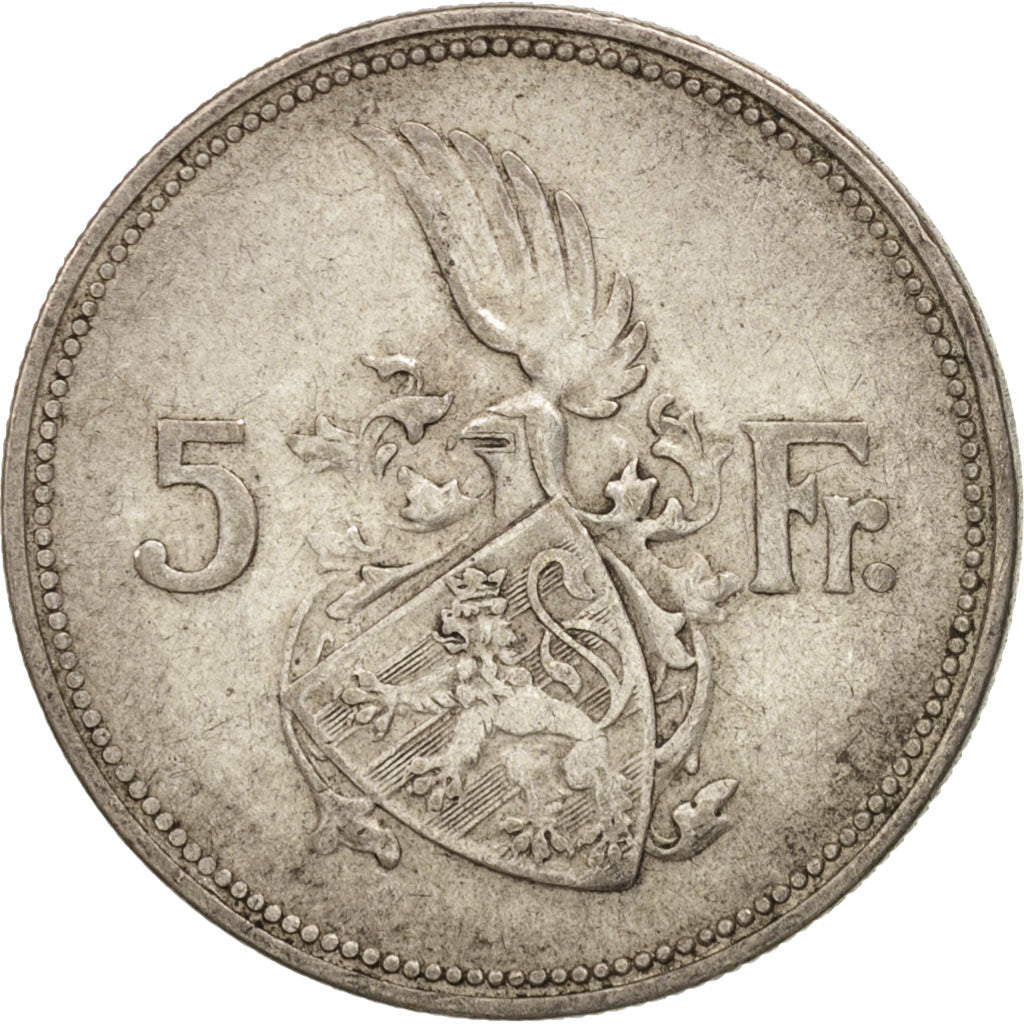 Luxembourg, Charlotte, 5 Francs, 1929, VF(30-35), Silver, KM:38