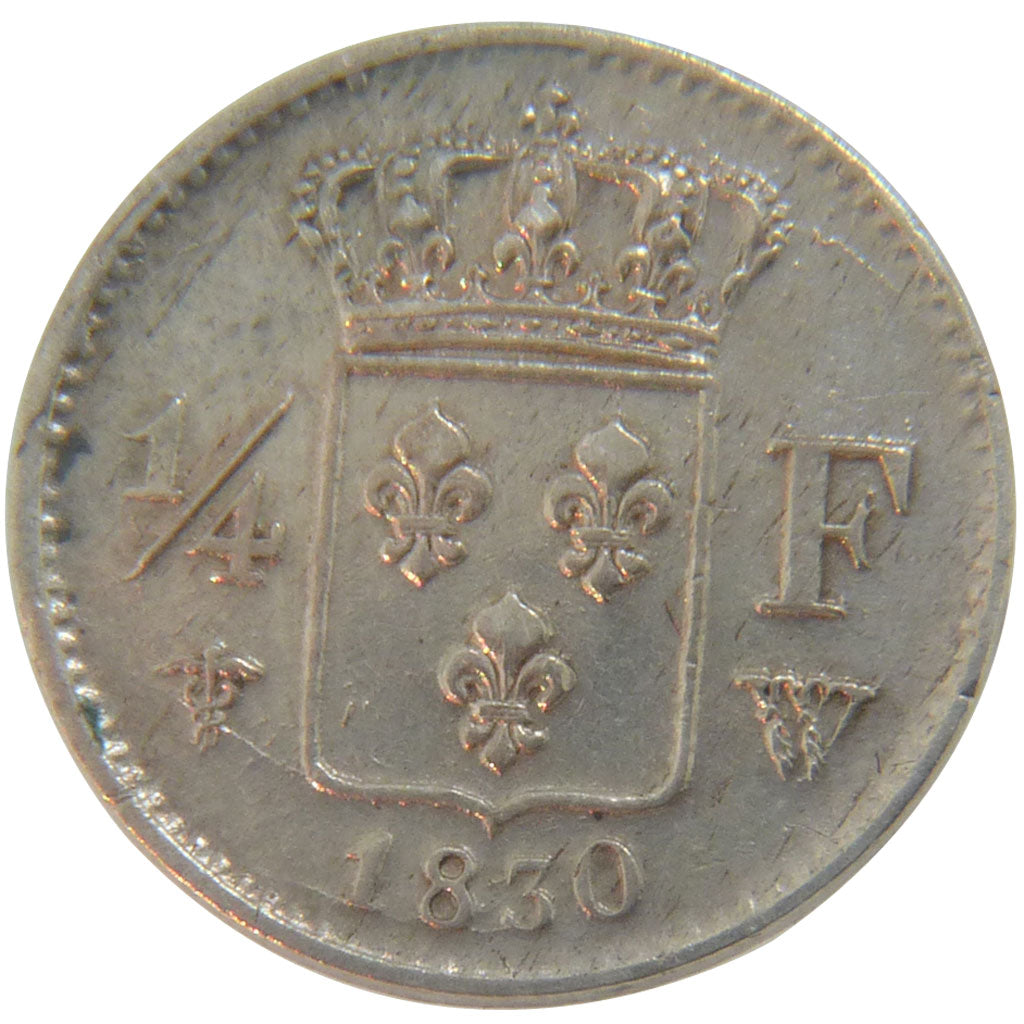 FRANCE, Charles X, 1/4 Franc, 1830, Lille, KM #722.12, AU(50-53), Silver,...