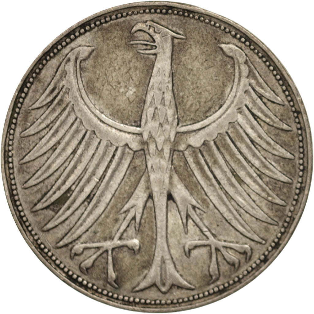 Coin, GERMANY - FEDERAL REPUBLIC, 5 Mark, 1951, Hamburg, EF(40-45), Silver