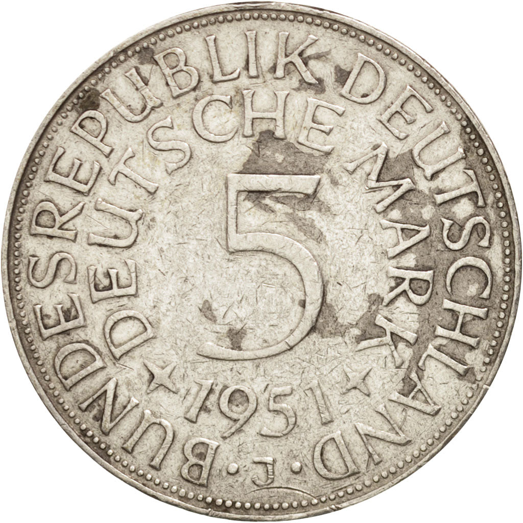 République fédérale allemande, 5 Mark, 1951, Hamburg, TTB, Argent, KM:112.1