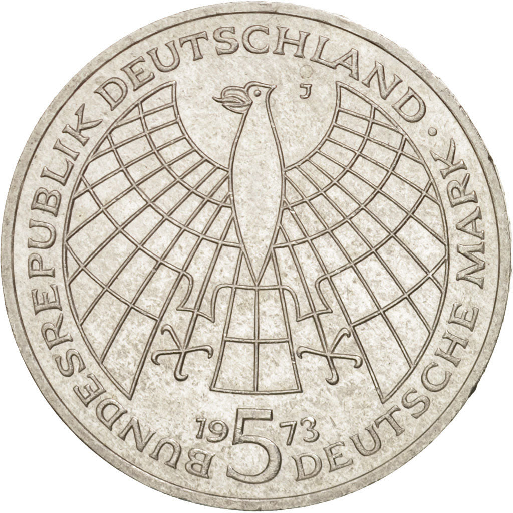 GERMANY - FEDERAL REPUBLIC, 5 Mark, 1973, Hamburg, Germany, MS(60-62), KM:136