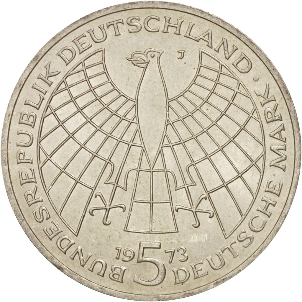 GERMANY - FEDERAL REPUBLIC, 5 Mark, 1973, Hamburg, Germany, MS(63), KM:136