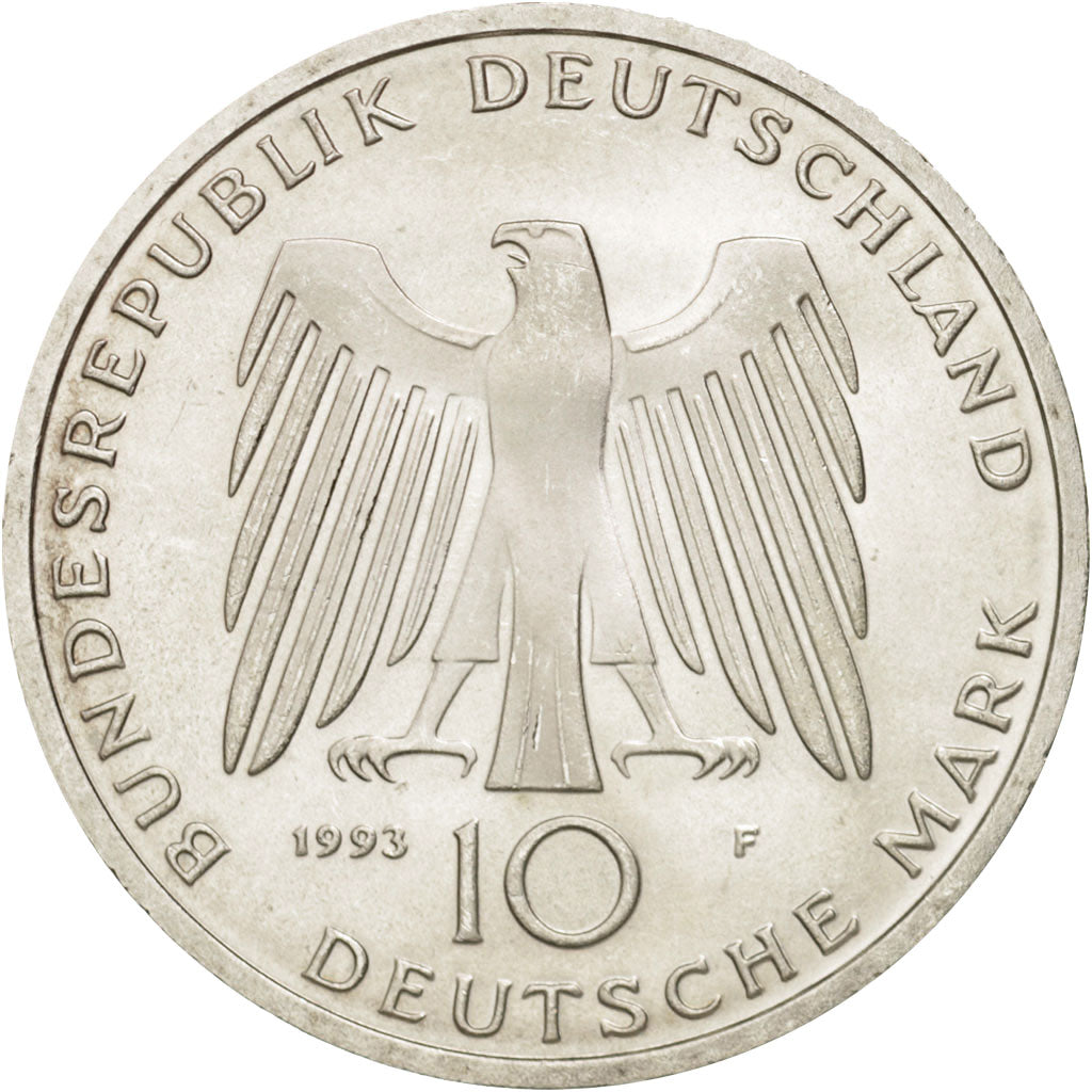GERMANY - FEDERAL REPUBLIC, 10 Mark, 1993, Stuttgart, Germany, MS(63), KM:180