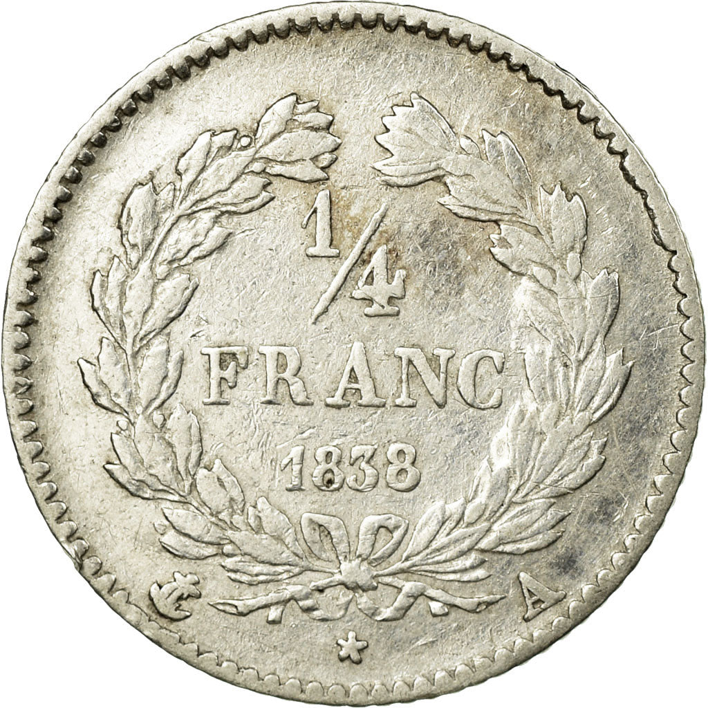 Coin, France, Louis-Philippe, 1/4 Franc, 1838, Paris, EF(40-45), Silver