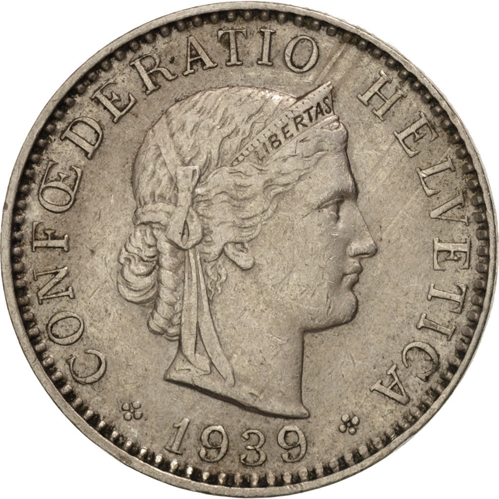 Coin, Switzerland, 20 Rappen, 1939, Bern, EF(40-45), Copper-nickel, KM:29a