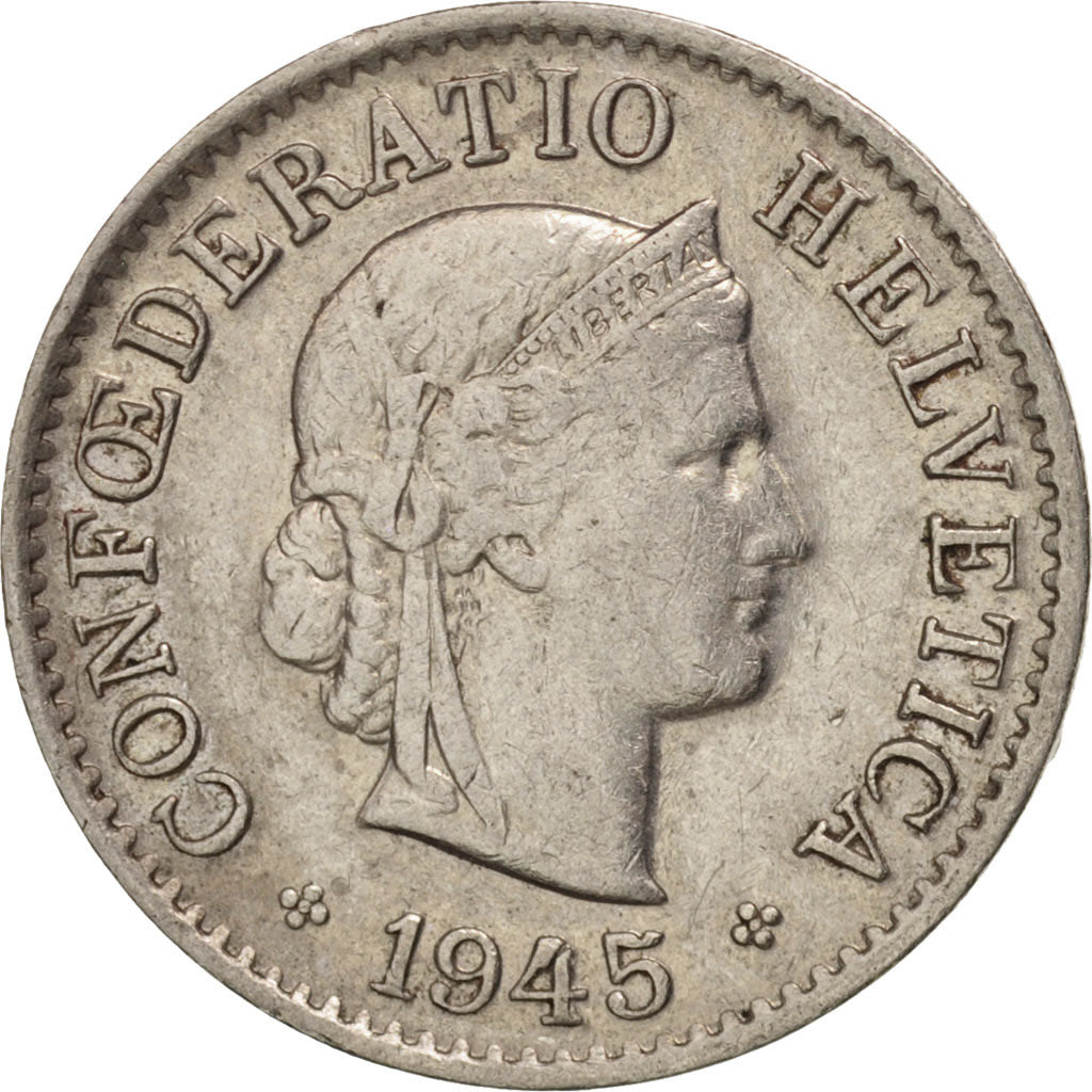 Switzerland, 5 Rappen, 1945, Bern, EF(40-45), Copper-nickel, KM:26