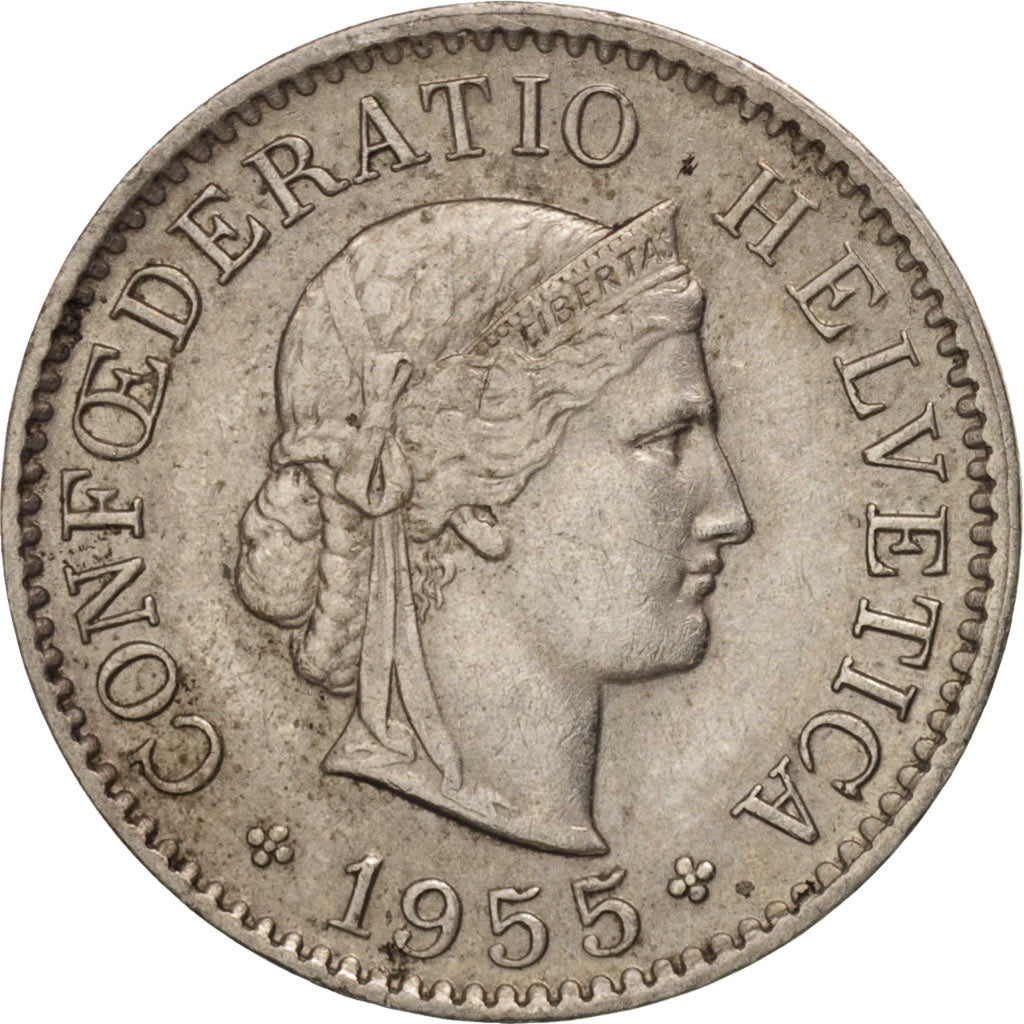 Moneta, Szwajcaria, 5 Rappen, 1955, Bern, AU(50-53), Miedź-Nikiel, KM:26