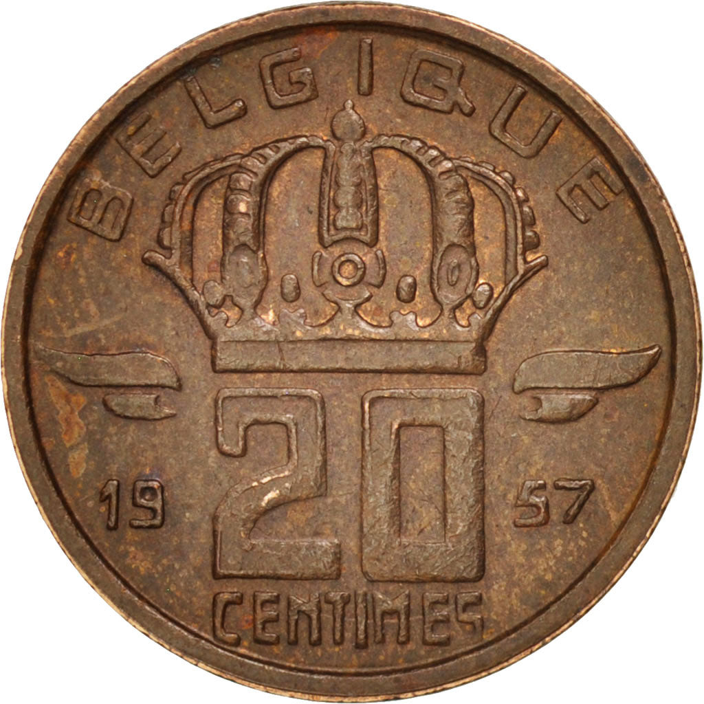 Belgium, 20 Centimes, 1957, AU(50-53), Bronze, KM:146