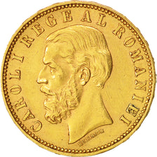 Romania, Carol I, 20 Lei, 1890, Bucarest, EF(40-45), Gold, KM:20