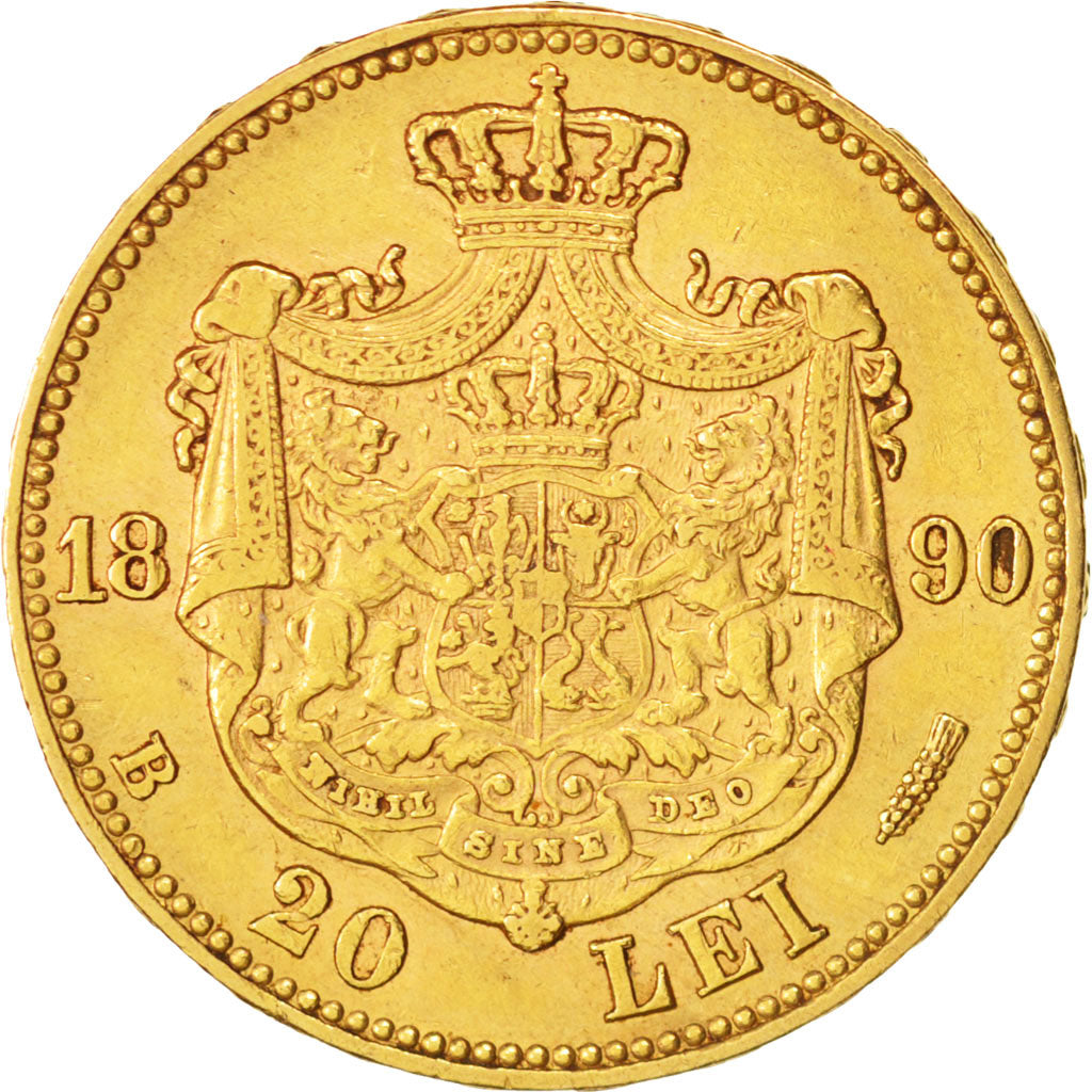Romania, Carol I, 20 Lei, 1890, Bucarest, EF(40-45), Gold, KM:20