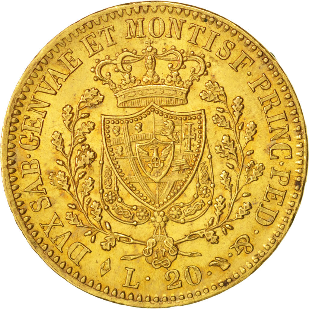 ITALIAN STATES, SARDINIA, Carlo Felice, 20 Lire, 1825, Torino, AU(55-58), Gold