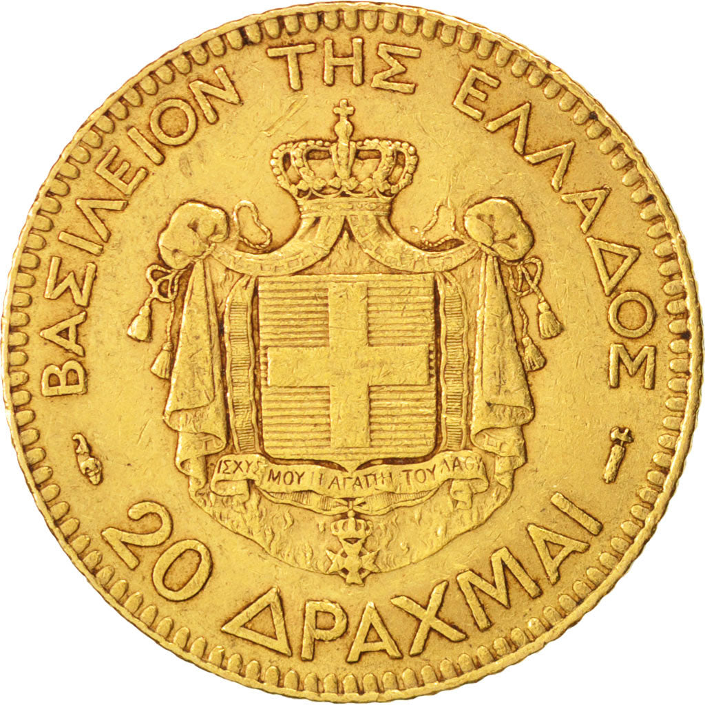 Greece, George I, 20 Drachmai, 1884, Paris, EF(40-45), Gold, KM:56