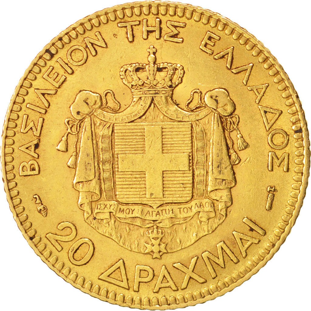 Greece, George I, 20 Drachmai, 1884, Paris, EF(40-45), Gold, KM:56