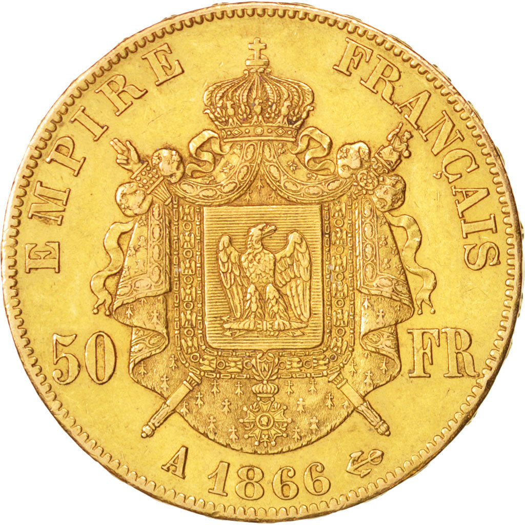 Coin, France, Napoleon III, Napoléon III, 50 Francs, 1866, Paris, AU(50-53)