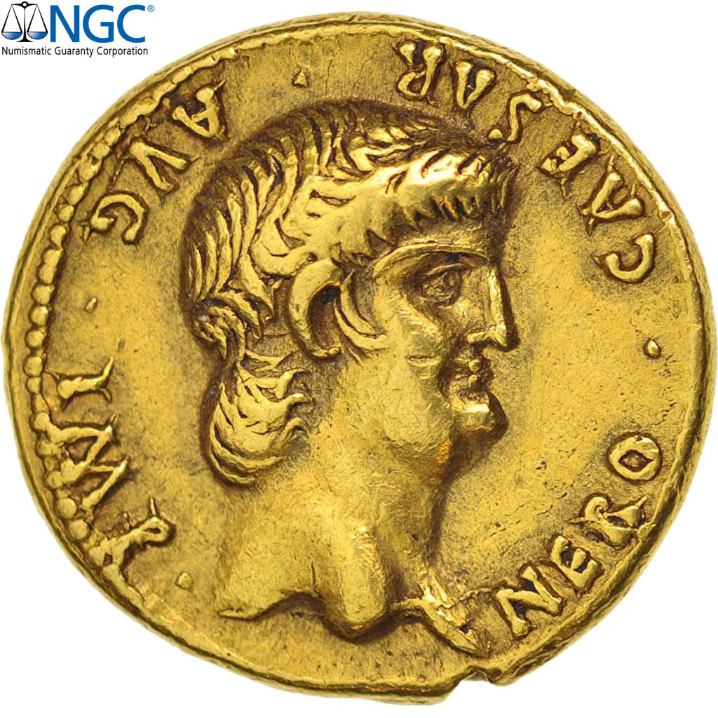 Coin, Nero, Aureus, Rome, graded, NGC, Ch XF, 3993182-003, AU(50-53), Gold
