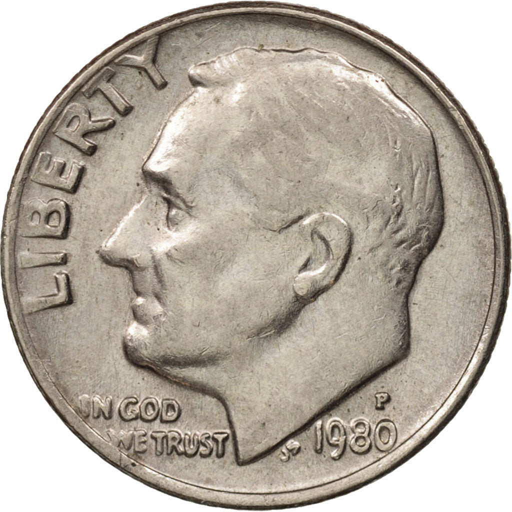Moneta, USA, Roosevelt Dime, Dime, 1980, U.S. Mint, Philadelphia, AU(50-53)