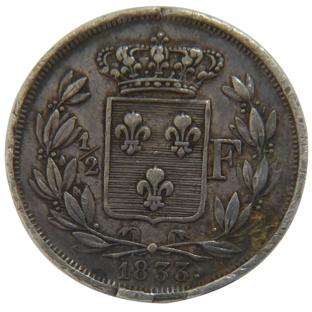 FRANCE, 1/2 Franc, 1833, EF(40-45), Silver, Gadoury #404, 2.40