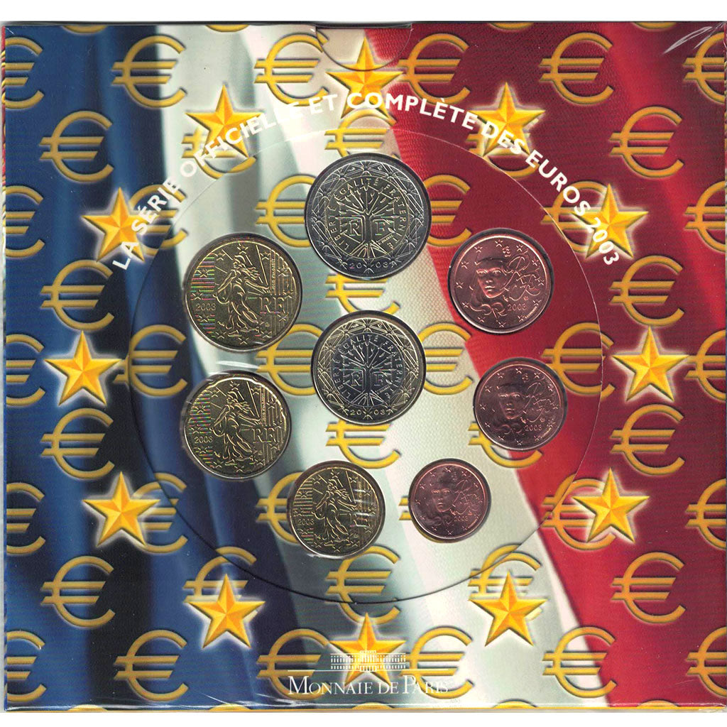 FRANCE, 1 Cent to 2 Euro, 2003, MS(65-70)