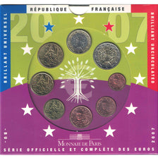 FRANCE, Set, 1 Cent to 2 Euro, 2007, MS(65-70)
