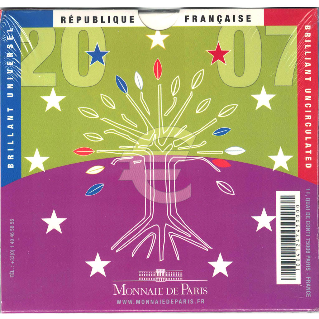 FRANCE, Set, 1 Cent to 2 Euro, 2007, MS(65-70)