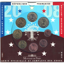 FRANCE, Set, 1 Cent to 2 Euro, 2008, MS(65-70)