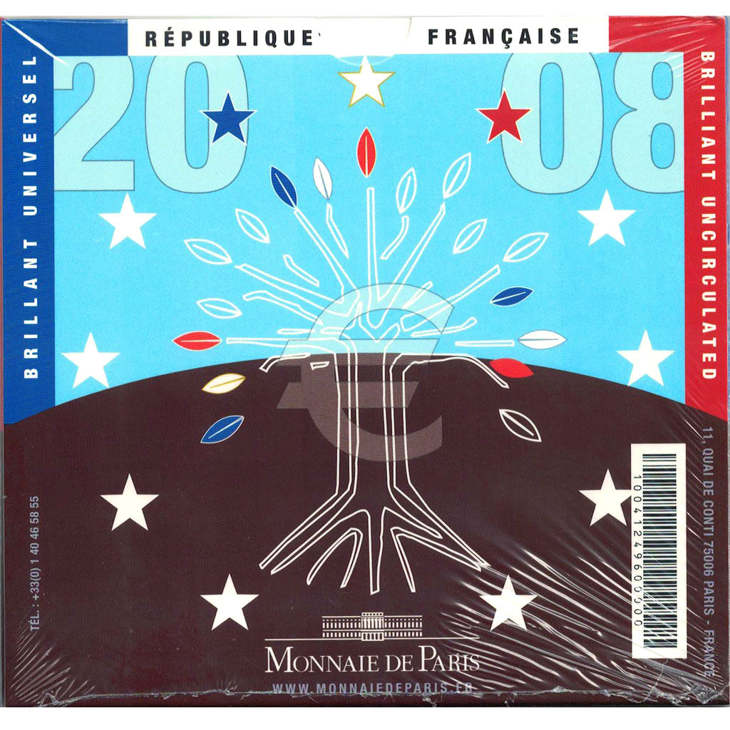 FRANCE, Set, 1 Cent to 2 Euro, 2008, MS(65-70)