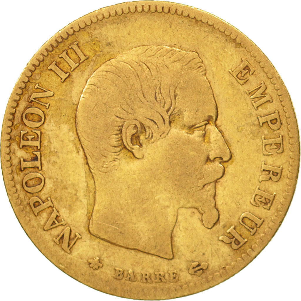 France, Napoleon III, 10 Francs, 1855, Strasbourg, VF(20-25), Gold, KM:784.4