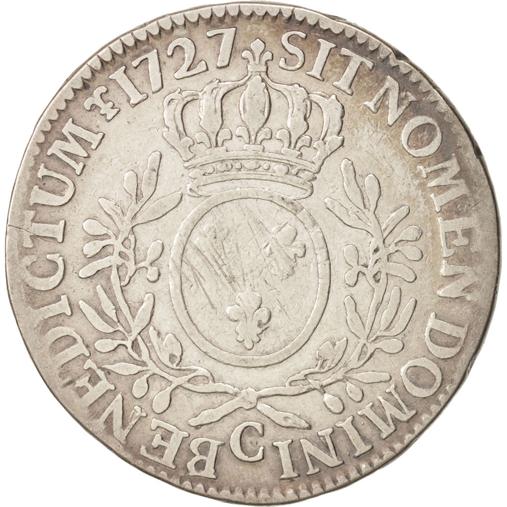 France, Louis XV, Écu aux branches d'olivier, 1727, Caen, VG(8-10), KM:486.5