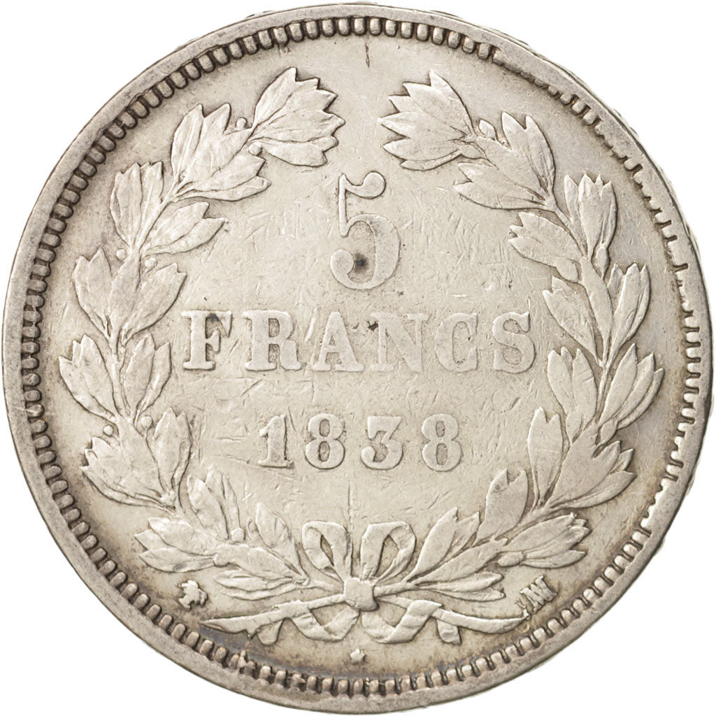 Coin, France, Louis-Philippe, 5 Francs, 1838, Marseille, VF(20-25), Silver