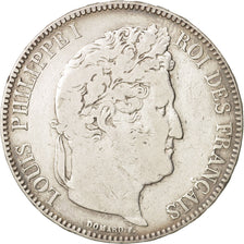 Coin, France, Louis-Philippe, 5 Francs, 1837, Bordeaux, VF(20-25), Silver