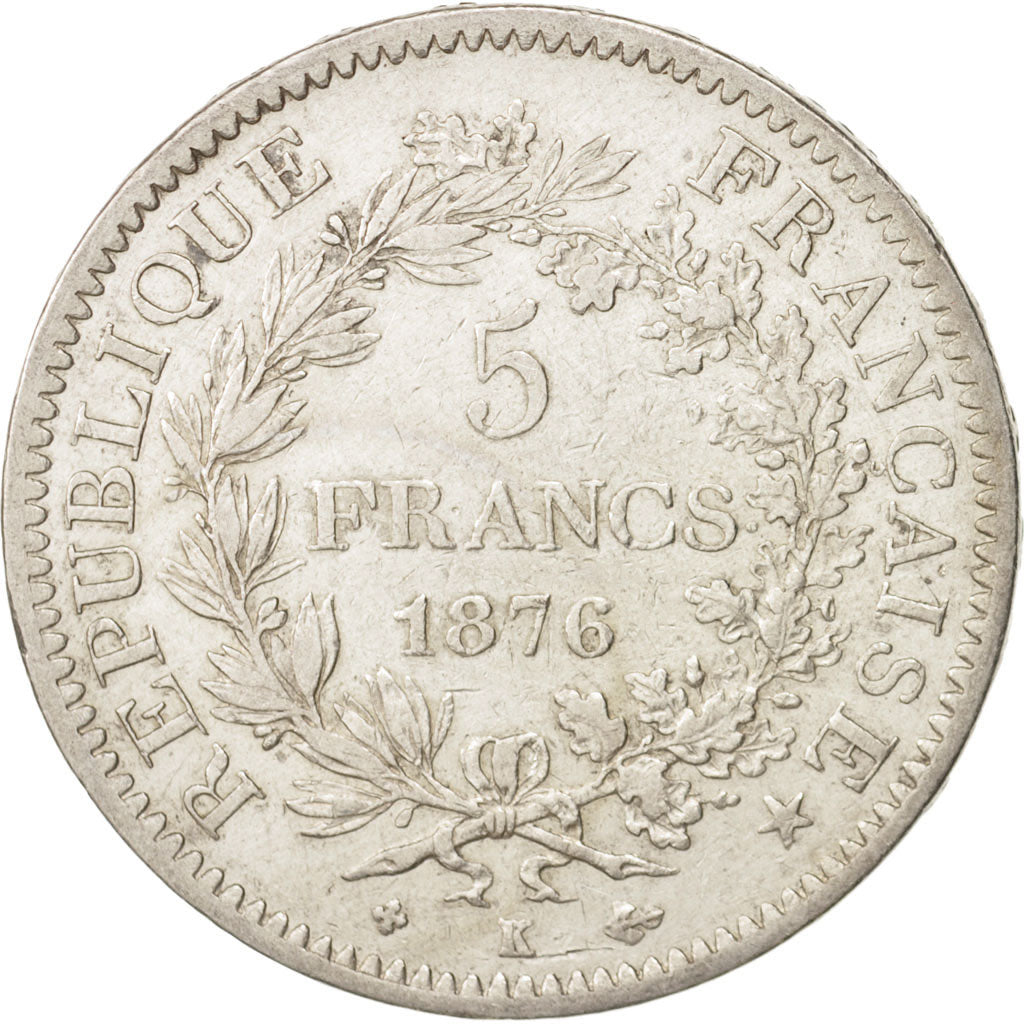Coin, France, Hercule, 5 Francs, 1876, Bordeaux, VF(30-35), Silver, KM:820.2