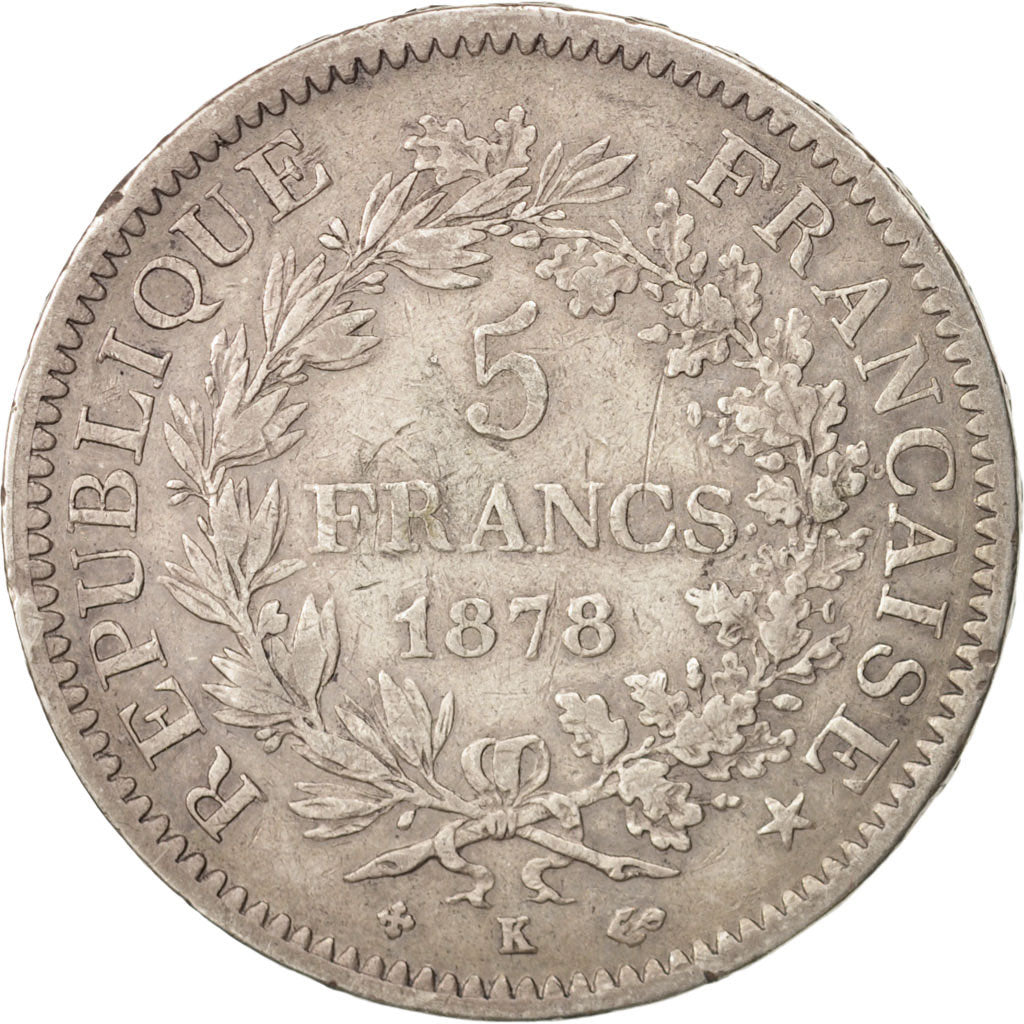 France, Hercule, 5 Francs, 1878, Bordeaux, TB+, Argent, KM:820.2, Gadoury:745a