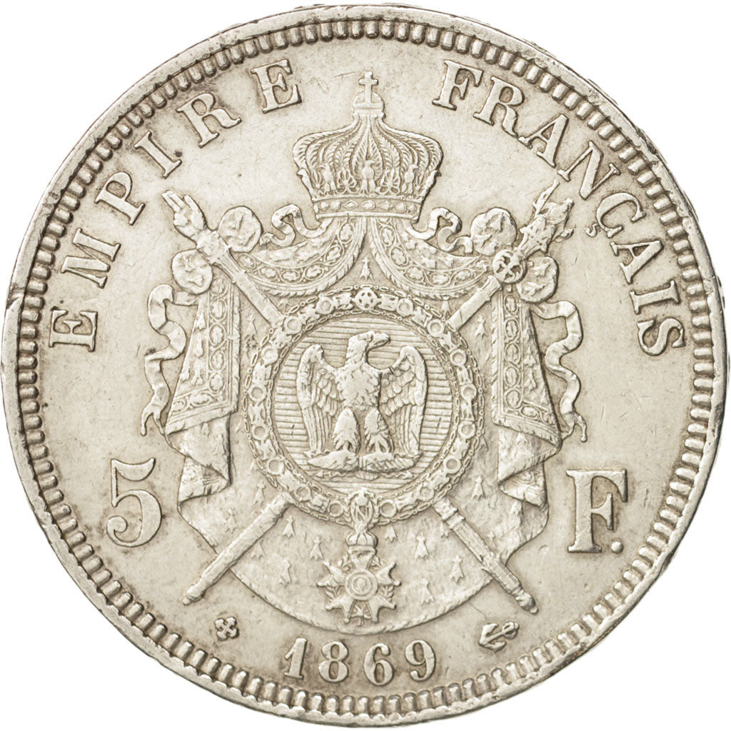 France, Napoléon III, 5 Francs, 1869, Strasbourg, EF(40-45), Silver, KM:799.2