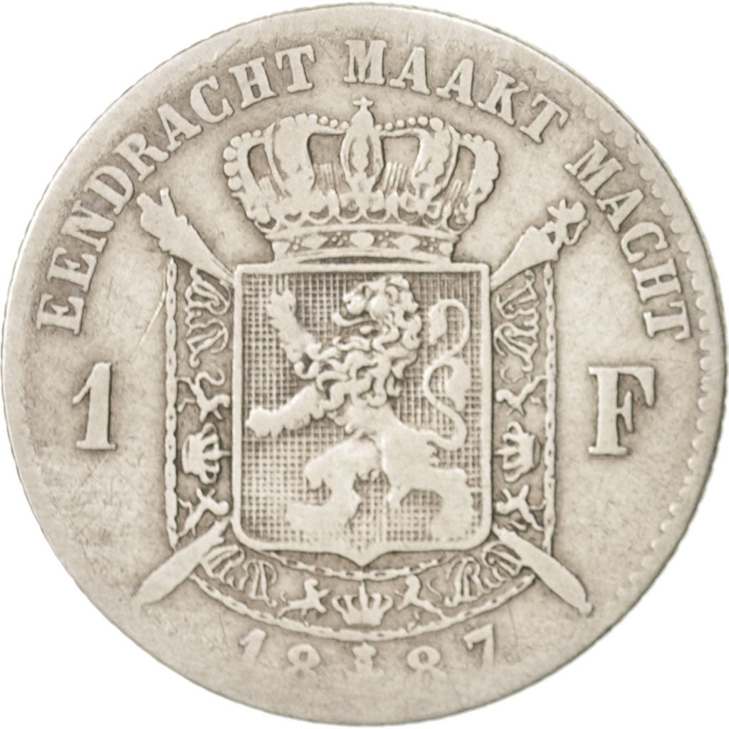 Moneda, Bélgica, Leopold II, Franc, 1887, BC, Plata, KM:29.2