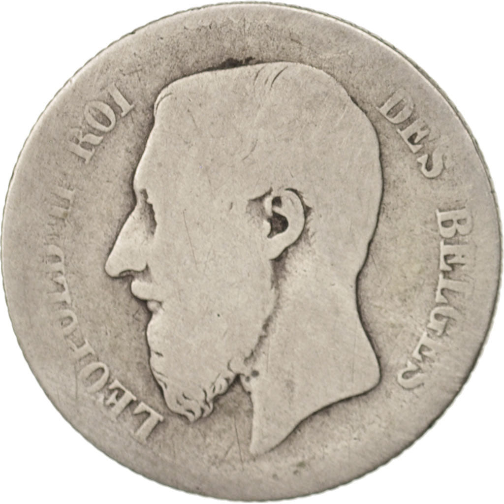 Moneda, Bélgica, Leopold II, Franc, 1866, BC, Plata, KM:28.1