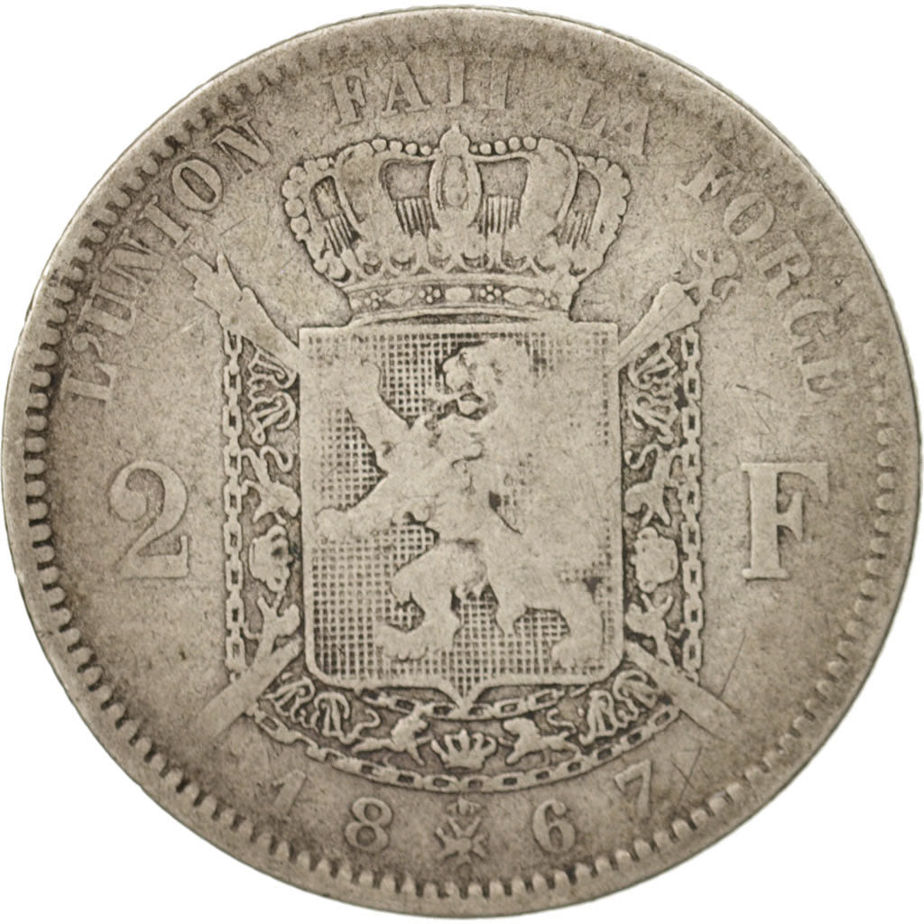 Belgien, Leopold II, 2 Francs, 2 Frank, 1867, F(12-15), Silber, KM:30.2