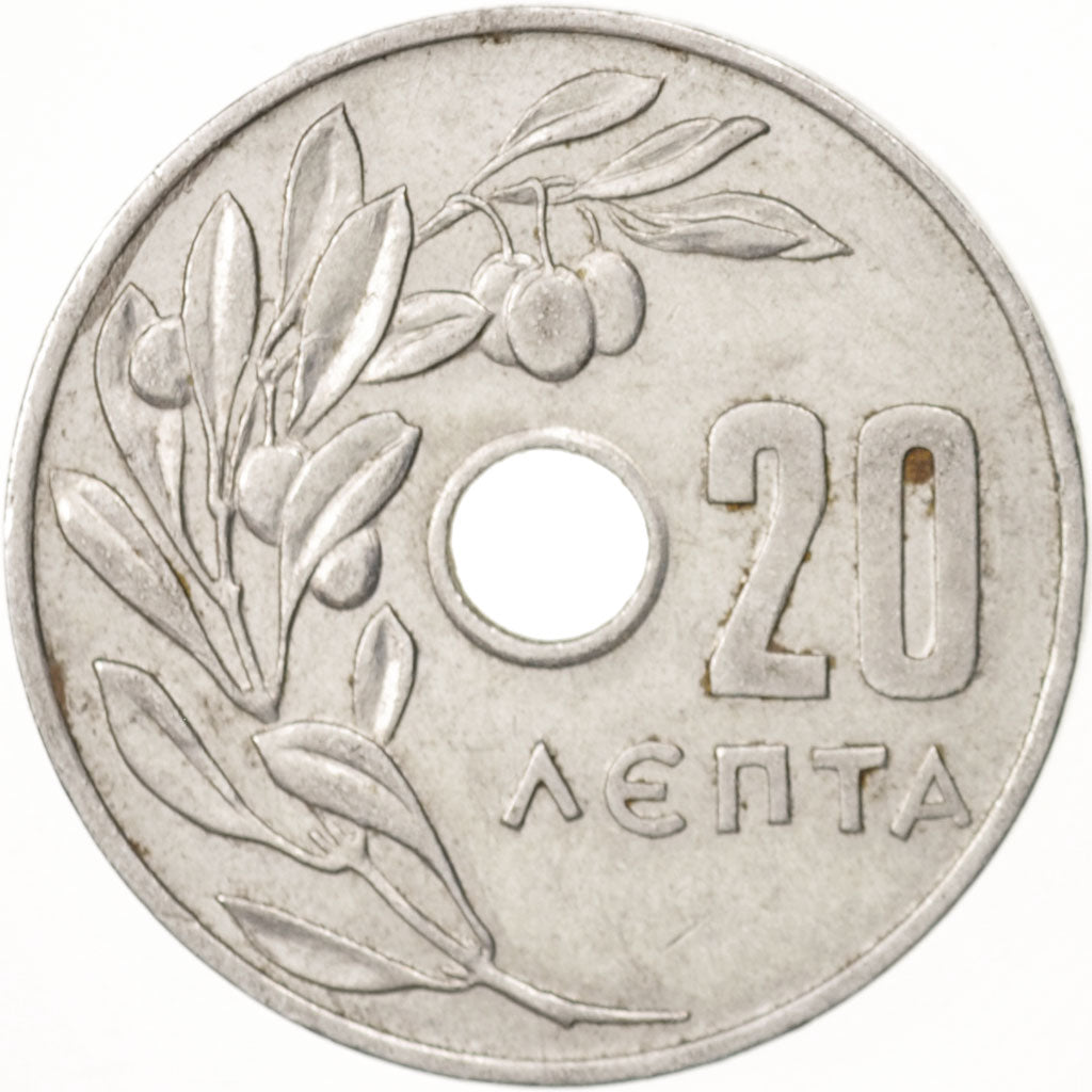Moneta, Grecja, 20 Lepta, 1966, AU(50-53), Aluminium, KM:79