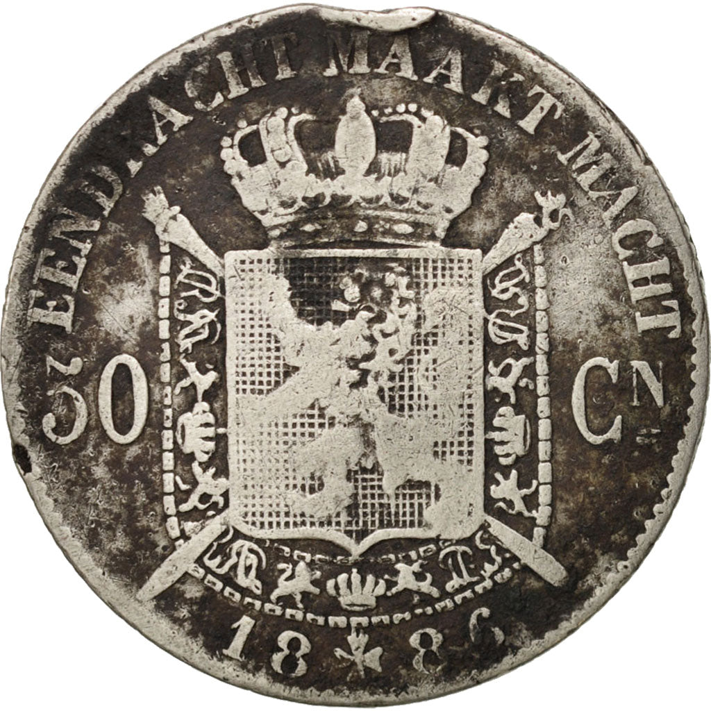 Coin, Belgium, Leopold II, 50 Centimes, 1886, VF(20-25), Silver, KM:27