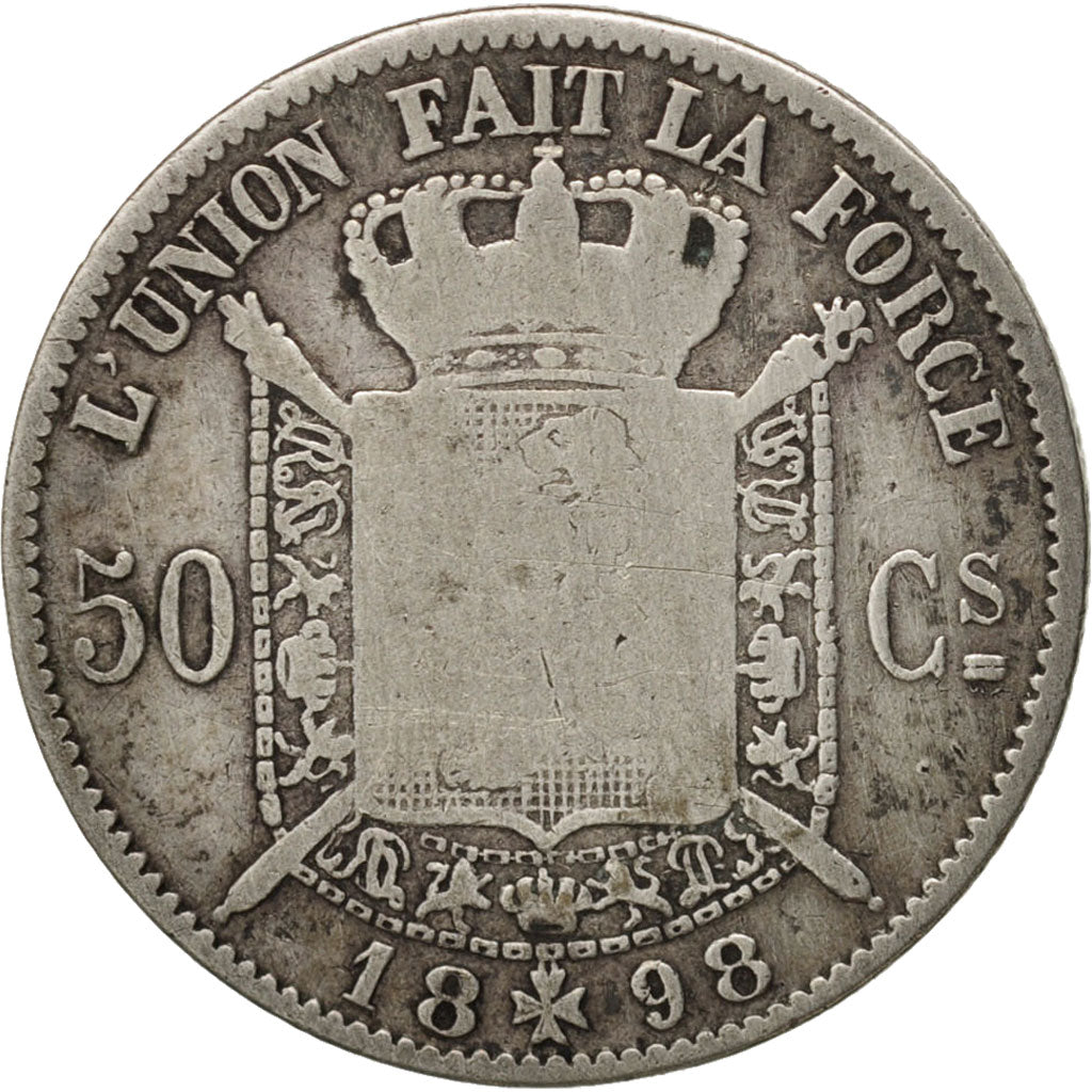 Moneta, Belgio, Leopold II, 50 Centimes, 1898, B+, Argento, KM:26