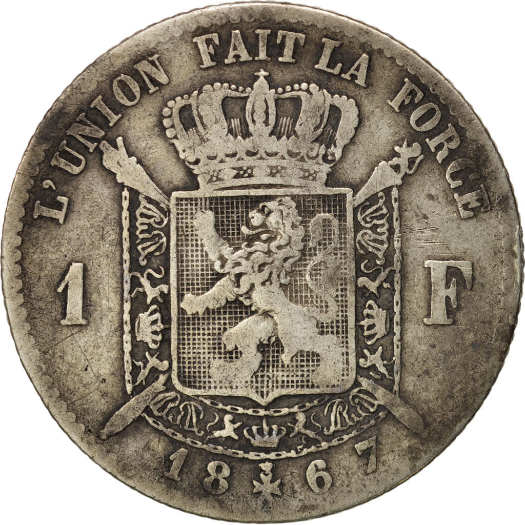 Münze, Belgien, Leopold II, Franc, 1867, SGE+, Silber, KM:28.1