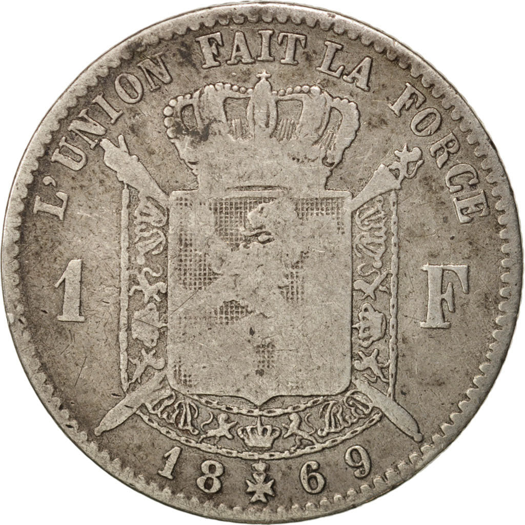 Belgium, Leopold II, Franc, 1869, VF(20-25), Silver, KM:28.1