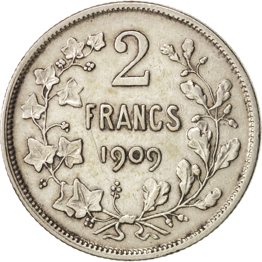 Moneta, Belgia, 2 Francs, 2 Frank, 1909, EF(40-45), Srebro, KM:58.1