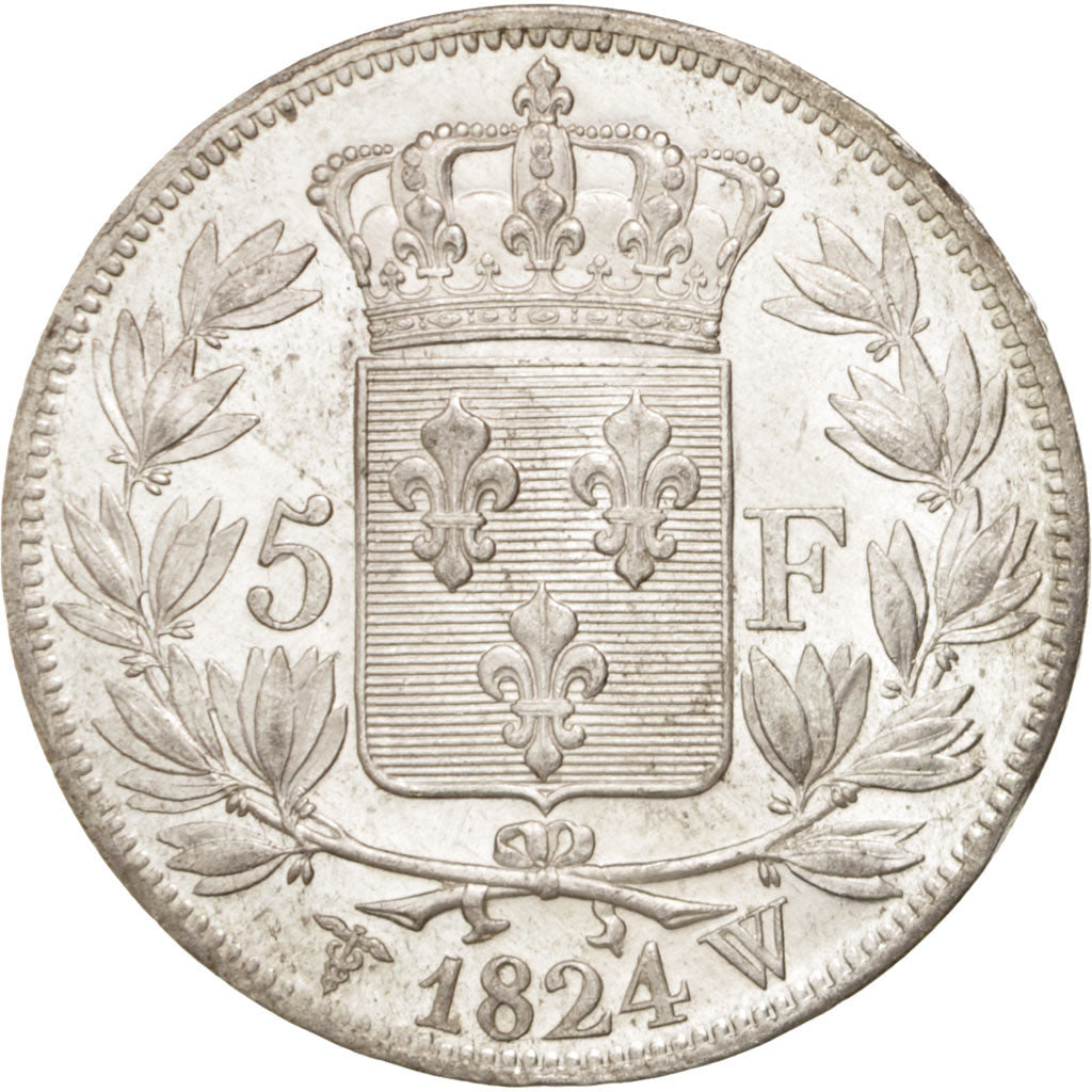 Coin, France, Louis XVIII, Louis XVIII, 5 Francs, 1824, Lille, AU(55-58)