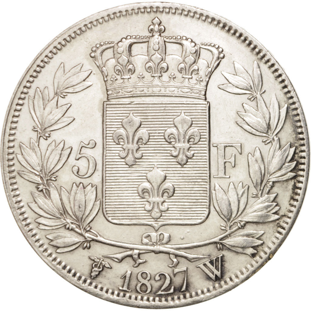 France, Charles X, 5 Francs, 1827, Lille, AU(50-53), Silver, KM:728.13