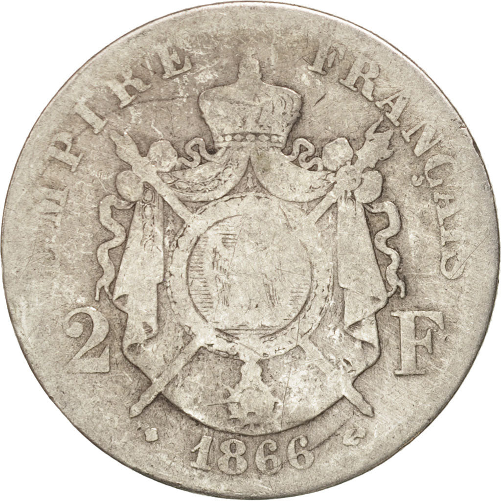 Coin, France, Napoleon III, Napoléon III, 2 Francs, 1866, Strasbourg, F(12-15)