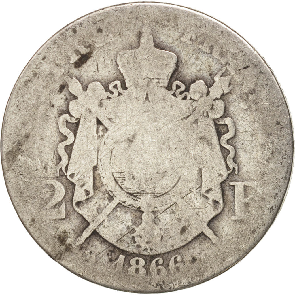 Monnaie, France, Napoleon III, Napoléon III, 2 Francs, 1866, Bordeaux, B